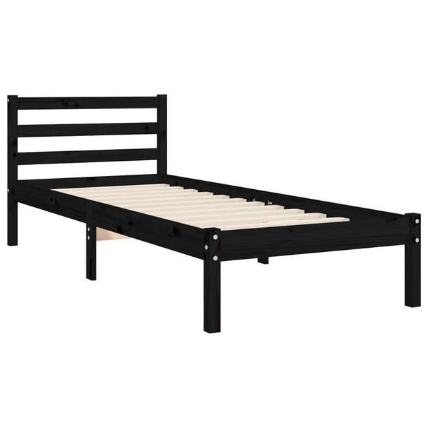 vidaXL Bedframe met hoofdbord massief hout zwart 90x200 cm