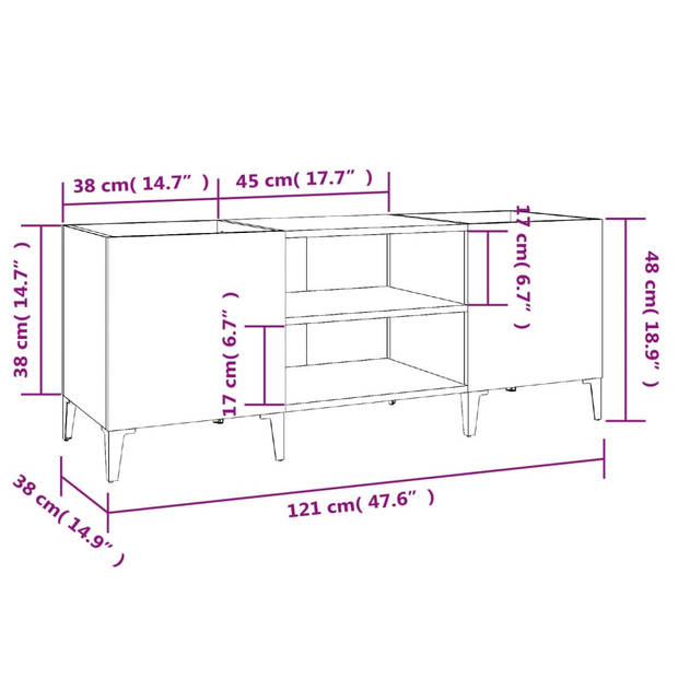 vidaXL Platenkast 121x38x48 cm bewerkt hout betongrijs