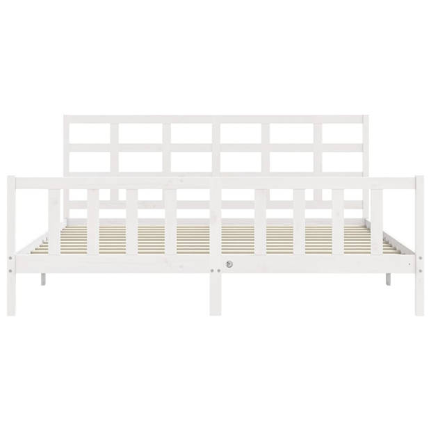 vidaXL Bedframe met hoofdbord massief hout wit 180x200 cm