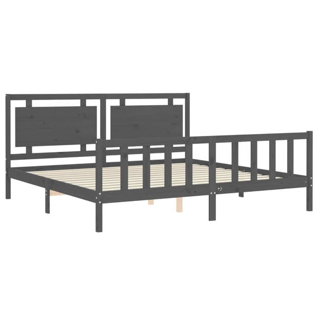 vidaXL Bedframe met hoofdbord massief hout grijs 200x200 cm