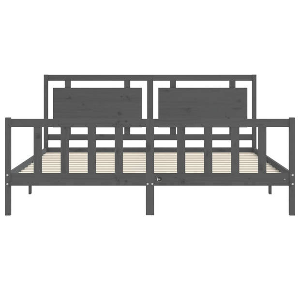 vidaXL Bedframe met hoofdbord massief hout grijs 200x200 cm