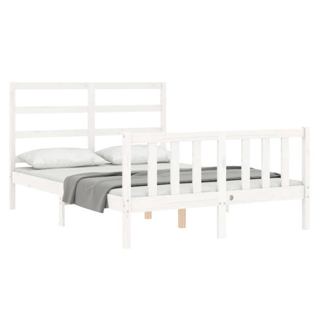 vidaXL Bedframe met hoofdbord massief hout wit 140x190 cm