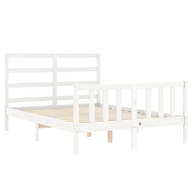 vidaXL Bedframe met hoofdbord massief hout wit 140x190 cm