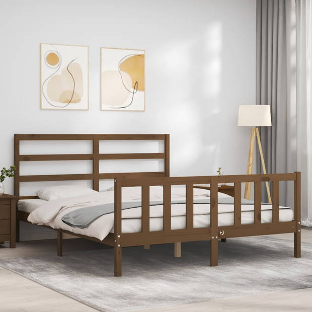 vidaXL Bedframe met hoofdbord massief hout honingbruin