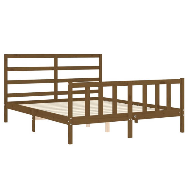 vidaXL Bedframe met hoofdbord massief hout honingbruin