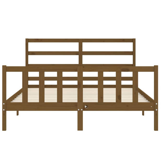 vidaXL Bedframe met hoofdbord massief hout honingbruin