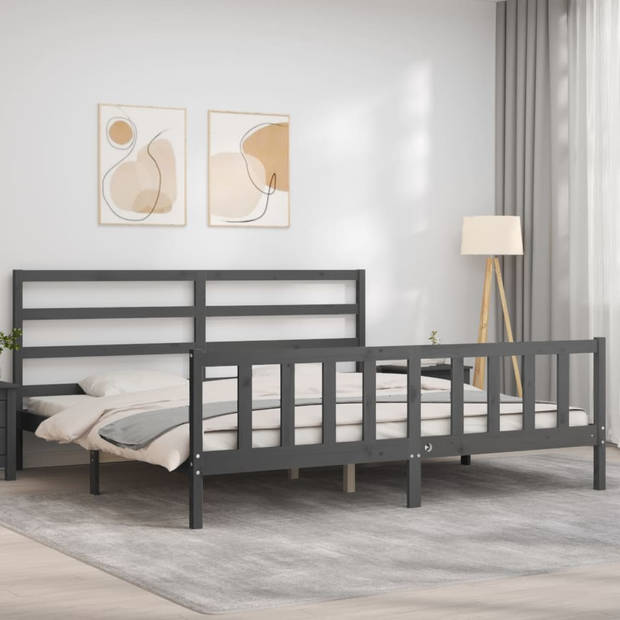 vidaXL Bedframe met hoofdbord massief hout grijs 200x200 cm