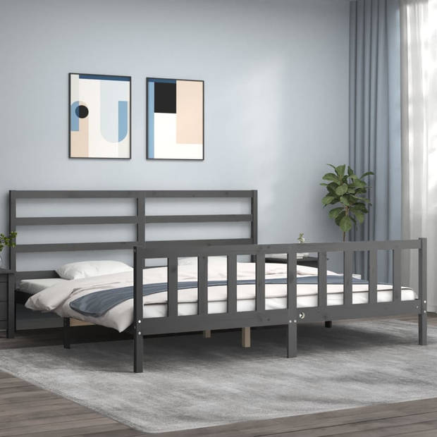 vidaXL Bedframe met hoofdbord massief hout grijs 200x200 cm