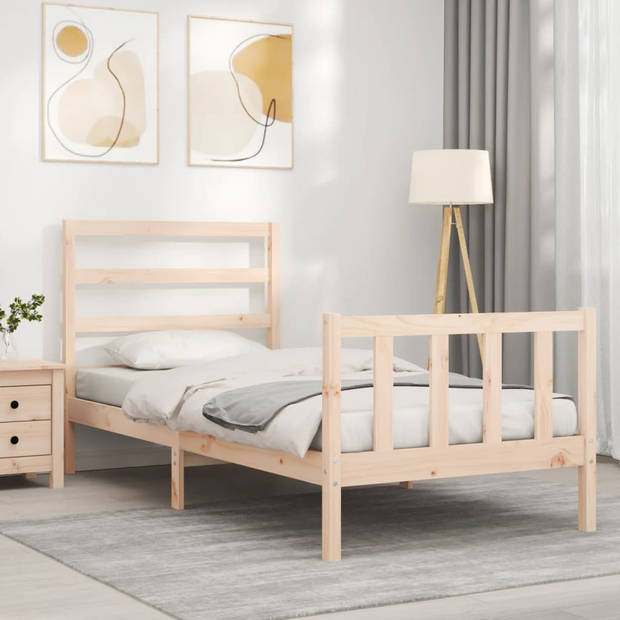 vidaXL Bedframe met hoofdbord massief hout 90x200 cm