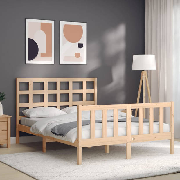 vidaXL Bedframe met hoofdbord massief hout