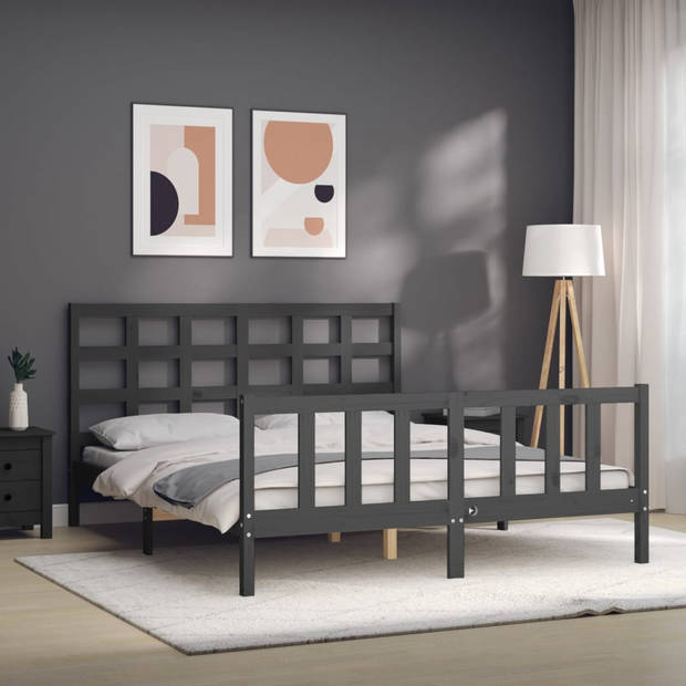 vidaXL Bedframe met hoofdbord massief hout grijs