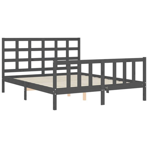 vidaXL Bedframe met hoofdbord massief hout grijs