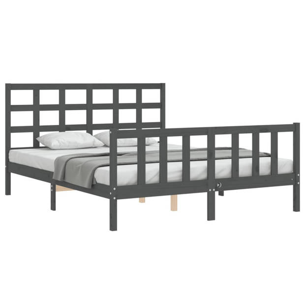 vidaXL Bedframe met hoofdbord massief hout grijs