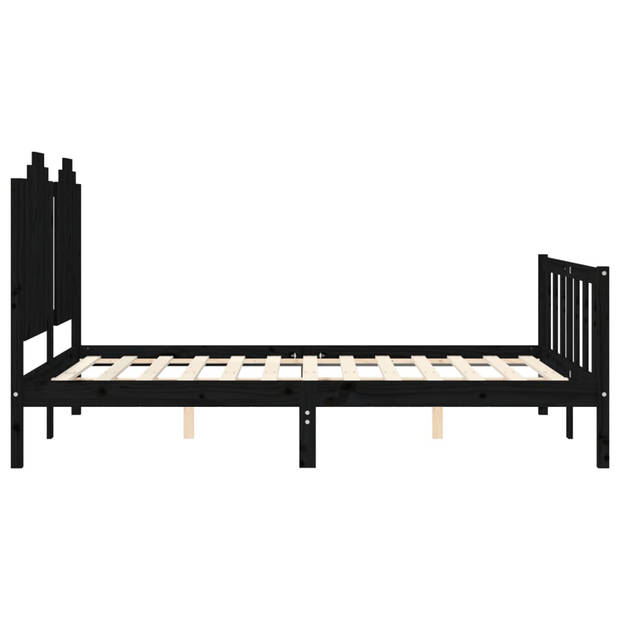 vidaXL Bedframe met hoofdbord massief hout zwart 140x200 cm