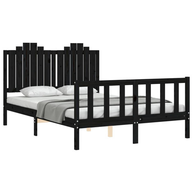 vidaXL Bedframe met hoofdbord massief hout zwart 140x200 cm