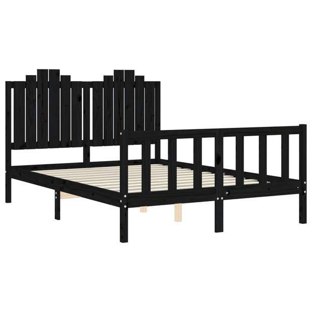 vidaXL Bedframe met hoofdbord massief hout zwart 140x200 cm