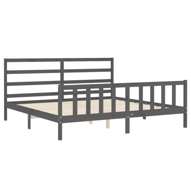 vidaXL Bedframe met hoofdbord massief hout grijs 200x200 cm