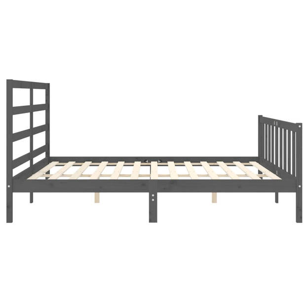 vidaXL Bedframe met hoofdbord massief hout grijs 200x200 cm