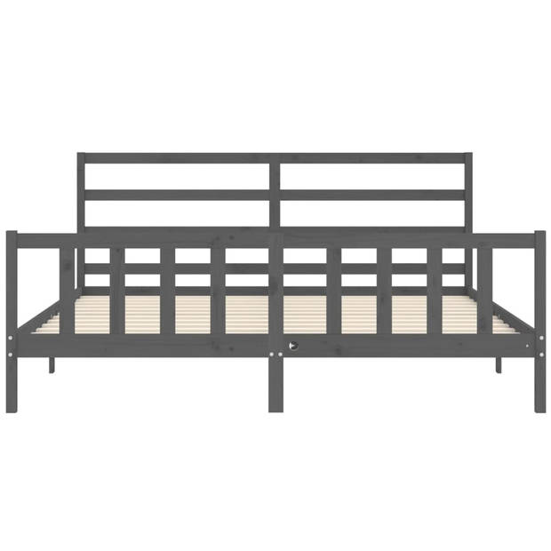 vidaXL Bedframe met hoofdbord massief hout grijs 200x200 cm