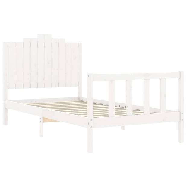 vidaXL Bedframe met hoofdbord massief hout wit 100x200 cm