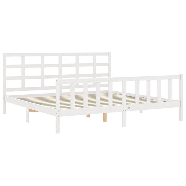 vidaXL Bedframe met hoofdbord massief hout wit 180x200 cm