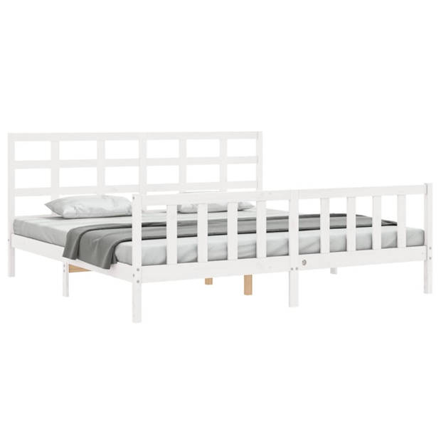 vidaXL Bedframe met hoofdbord massief hout wit 180x200 cm