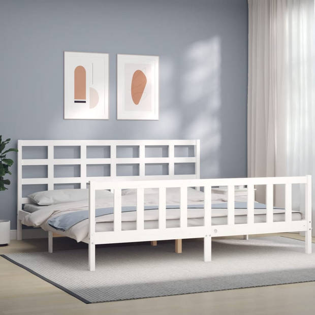 vidaXL Bedframe met hoofdbord massief hout wit 180x200 cm