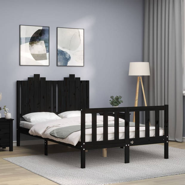 vidaXL Bedframe met hoofdbord massief hout zwart