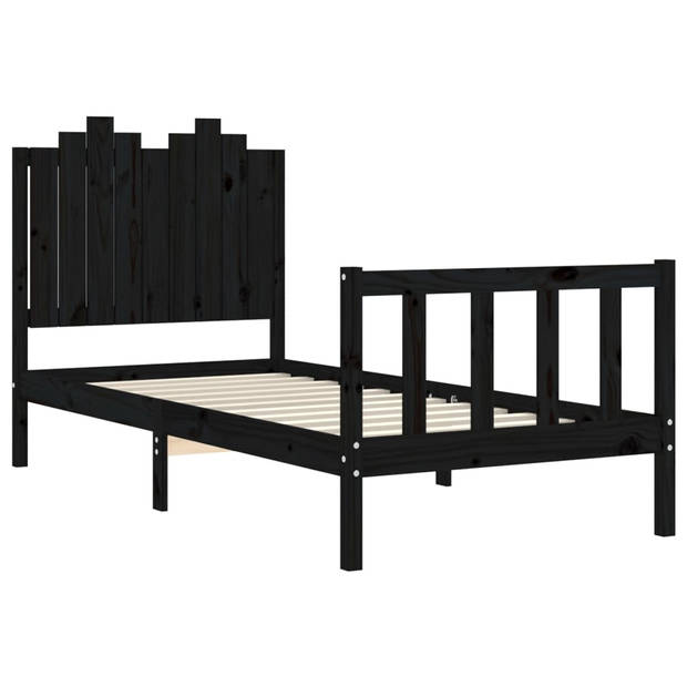 vidaXL Bedframe met hoofdeinde massief hout zwart 90x190 cm