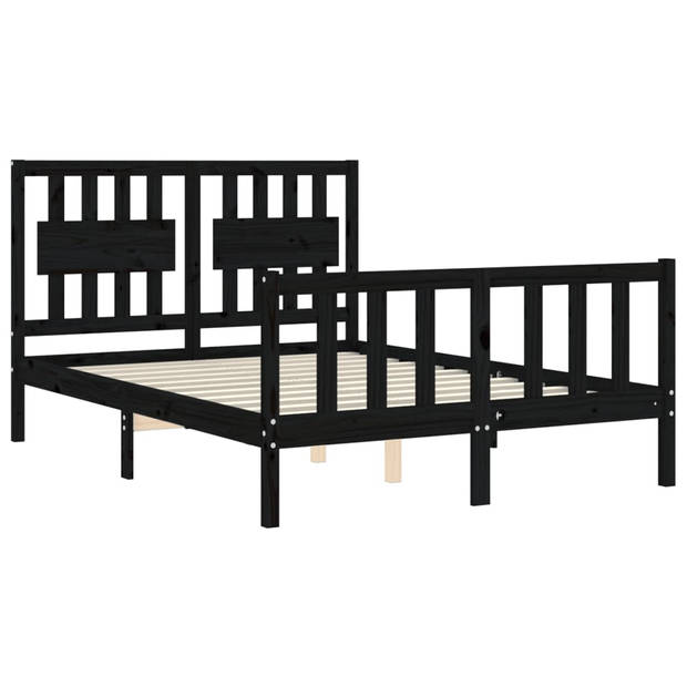 vidaXL Bedframe met hoofdbord massief hout zwart 140x190 cm