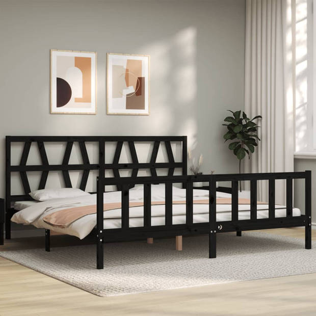 vidaXL Bedframe met hoofdbord massief hout zwart 200x200 cm