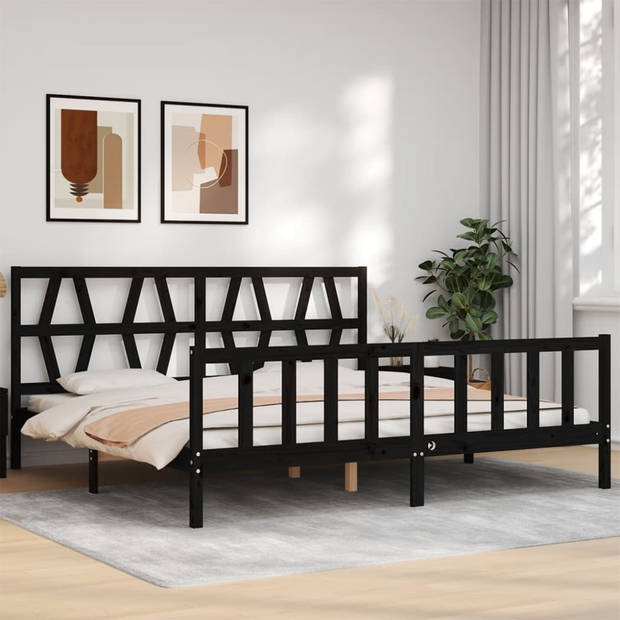 vidaXL Bedframe met hoofdbord massief hout zwart 200x200 cm