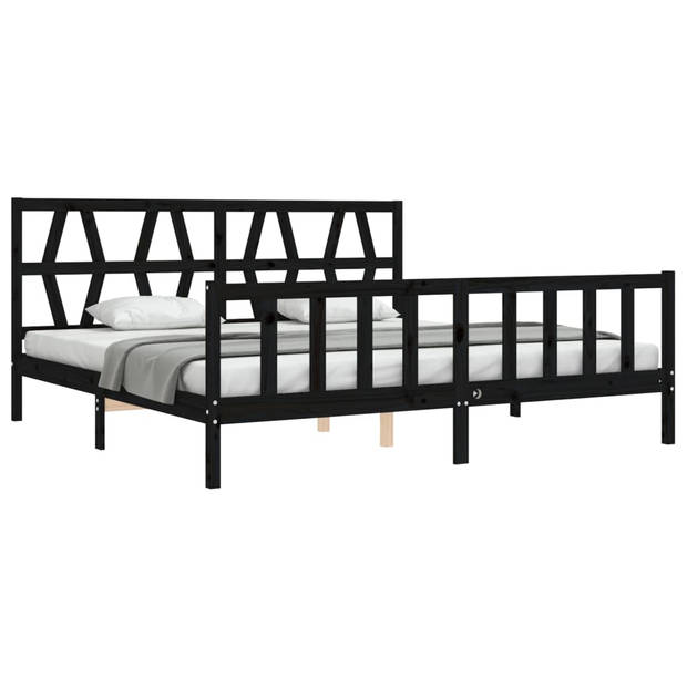 vidaXL Bedframe met hoofdbord massief hout zwart 200x200 cm