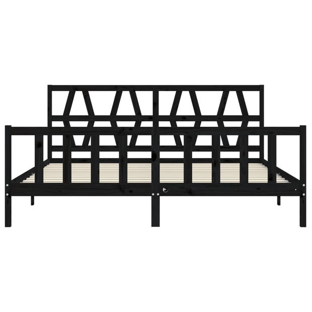 vidaXL Bedframe met hoofdbord massief hout zwart 200x200 cm