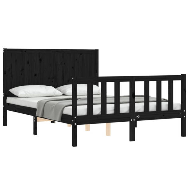 vidaXL Bedframe met hoofdbord massief hout zwart 140x200 cm