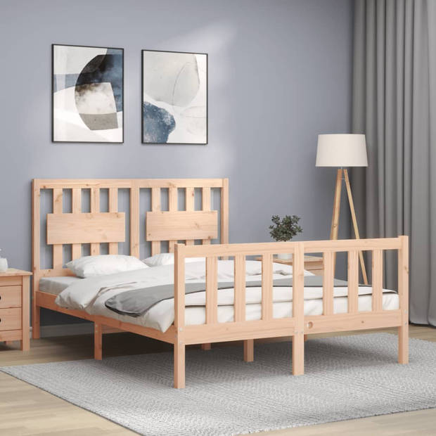 vidaXL Bedframe met hoofdbord massief hout