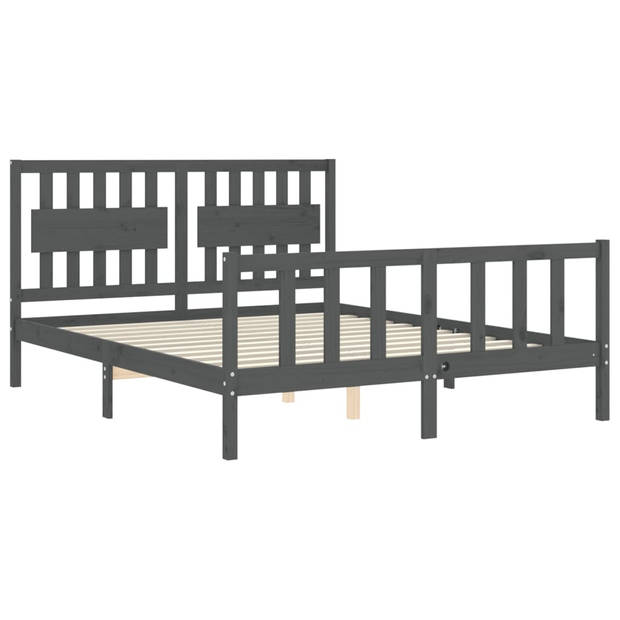 vidaXL Bedframe met hoofdbord massief hout grijs