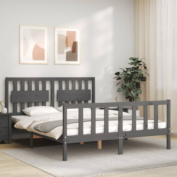 vidaXL Bedframe met hoofdbord massief hout grijs