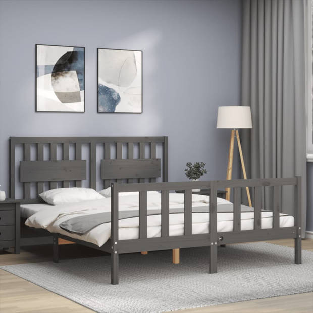 vidaXL Bedframe met hoofdbord massief hout grijs