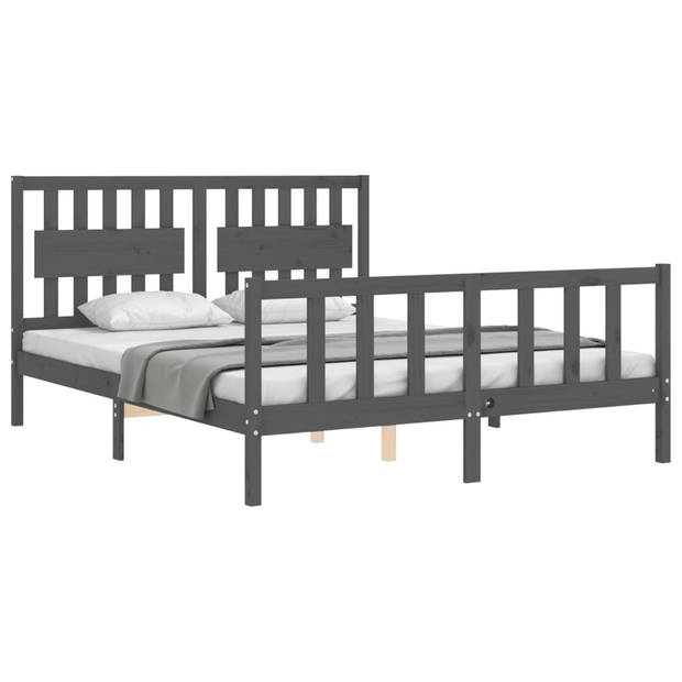 vidaXL Bedframe met hoofdbord massief hout grijs