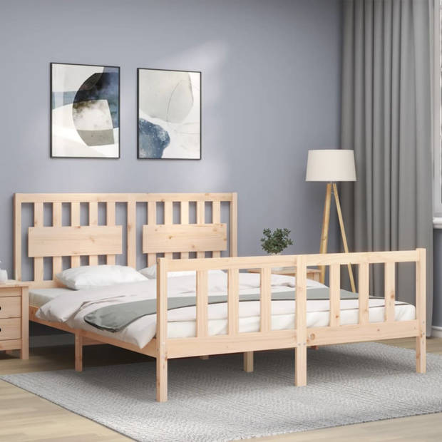 vidaXL Bedframe met hoofdbord massief hout