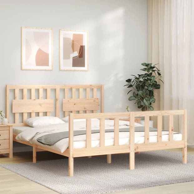 vidaXL Bedframe met hoofdbord massief hout