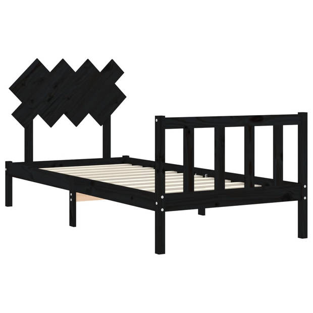 vidaXL Bedframe met hoofdbord massief hout zwart