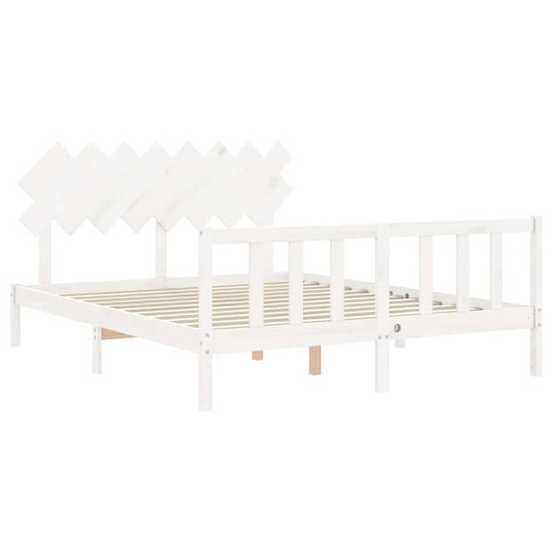 vidaXL Bedframe met hoofdbord massief hout wit 160x200 cm