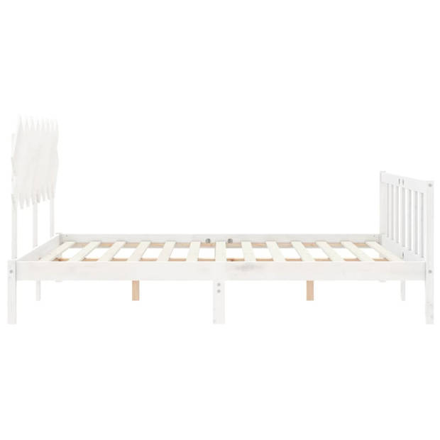 vidaXL Bedframe met hoofdbord massief hout wit 160x200 cm