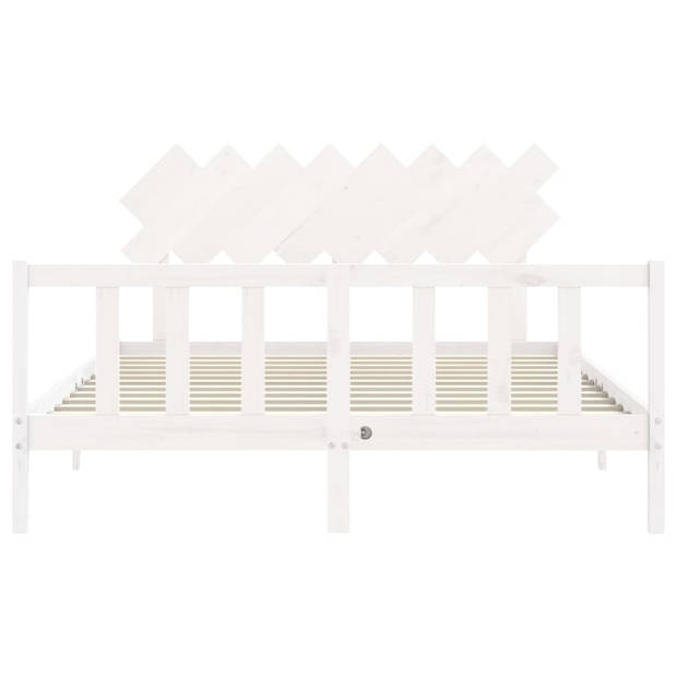 vidaXL Bedframe met hoofdbord massief hout wit 160x200 cm