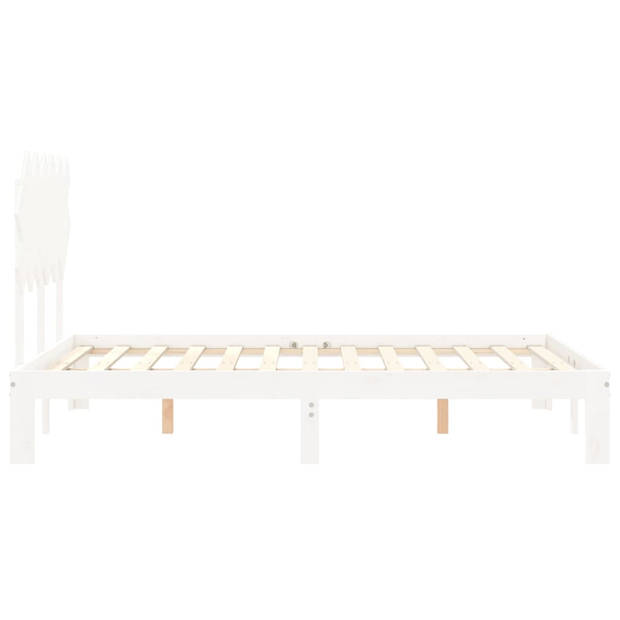 vidaXL Bedframe met hoofdbord massief hout wit