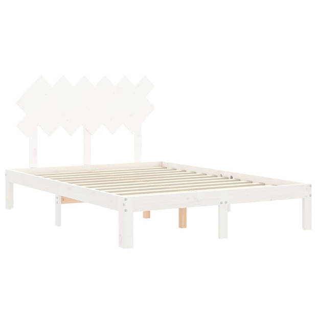 vidaXL Bedframe met hoofdbord massief hout wit