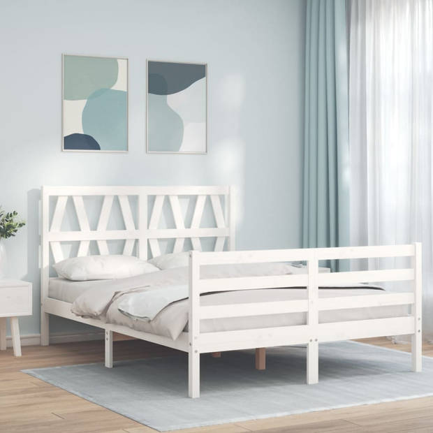 vidaXL Bedframe met hoofdbord massief hout wit 140x200 cm