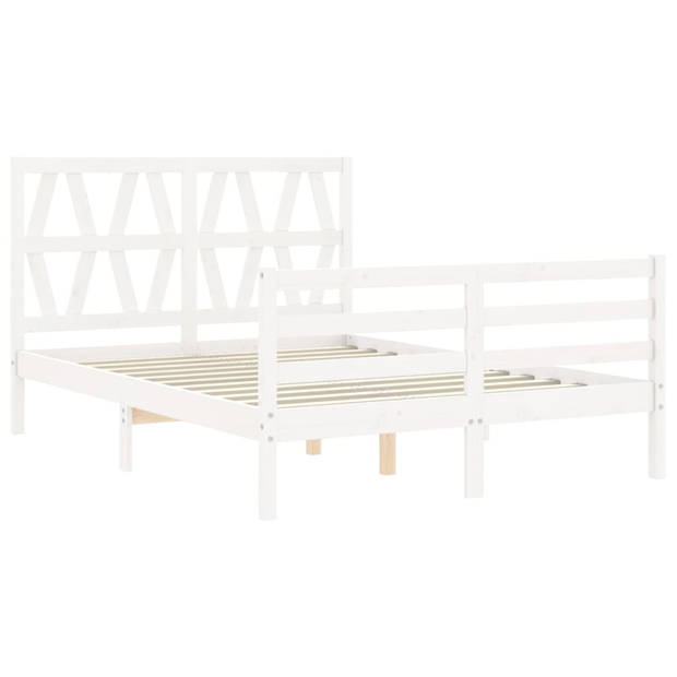 vidaXL Bedframe met hoofdbord massief hout wit 140x200 cm